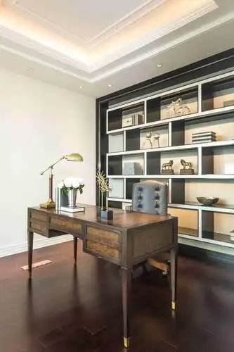 功能区木地板装修效果图质朴398平美式别墅书房装修美