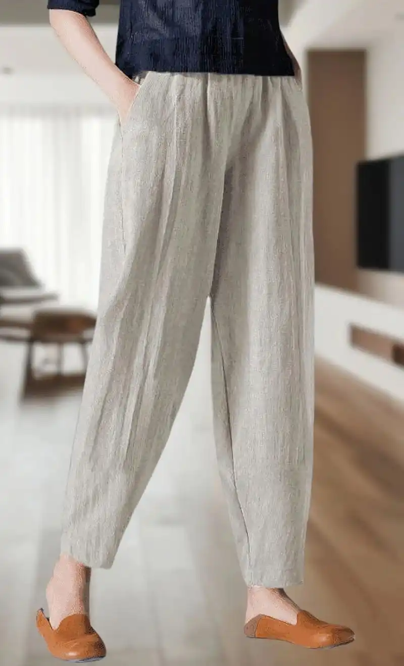 一眼就看中这款显瘦九分棉麻裤!