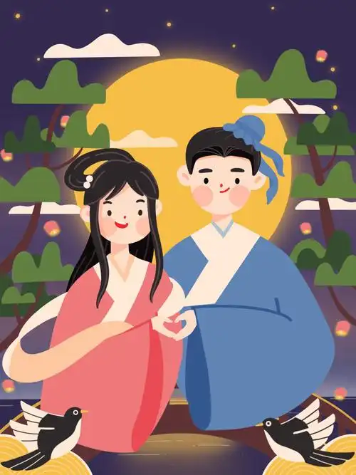 可爱七夕手绘插画