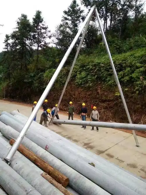 光明12米线杆立杆工具 分三角抱杆 铝合金三角架立杆机 供应批发