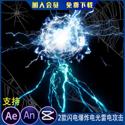 2款闪电爆炸电光雷电攻击沙雕动画雷劈光效ae视频合成an特效素材