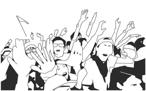 黑白,插画,聚会,一堆,欢呼,音乐会,绘画,人,节日