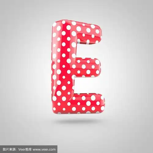 红色字母e大写字母,白色背景上有孤立的白点.