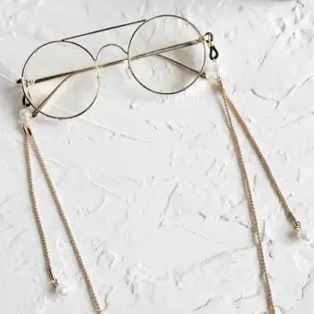 网红同款金丝边眼镜复古文艺大圆金属厚框平光镜带链条珍珠近视女 金