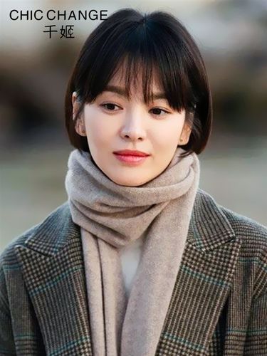 千姬假发女短发全头套网红造型真人发丝真发头套宋慧乔同款假发套