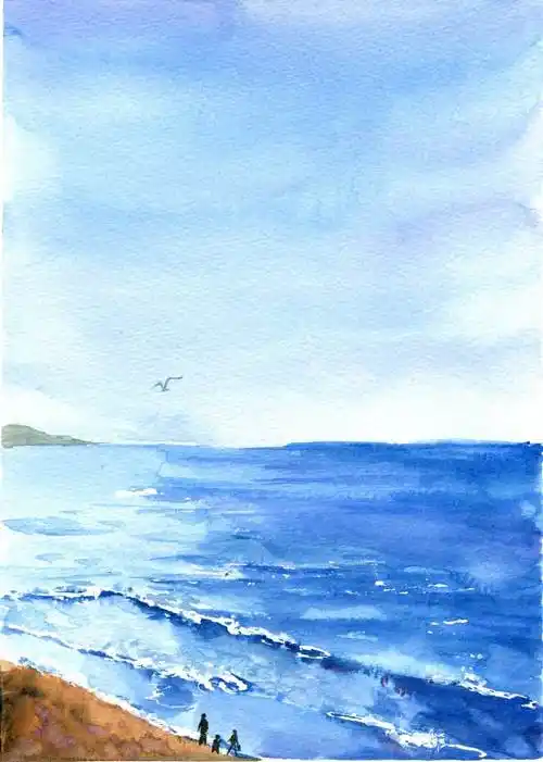 水彩画大海水彩画大海教程