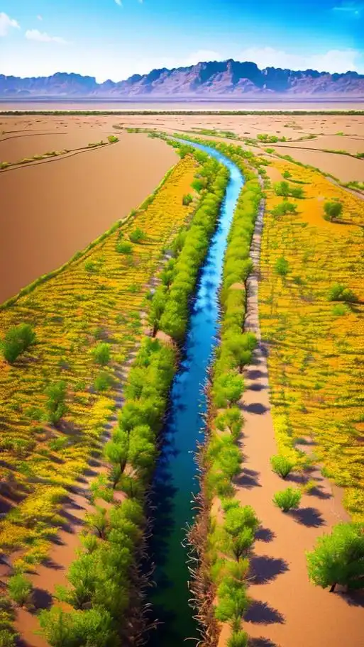 图文伙伴计划 在沙漠的北缘,可见一条清澈见底的小河,流水潺 - 抖音