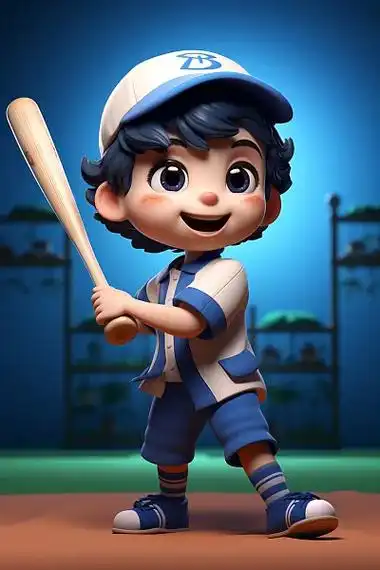 卡通形象,手持棒球棒的可爱男孩-图巨人