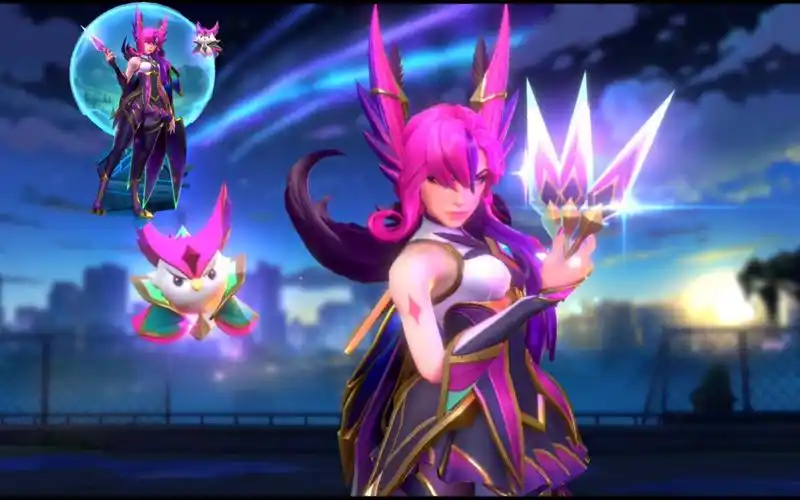 lol手游33新皮肤星之守护者暗霞皮肤特效大招变光形态开局自带音响