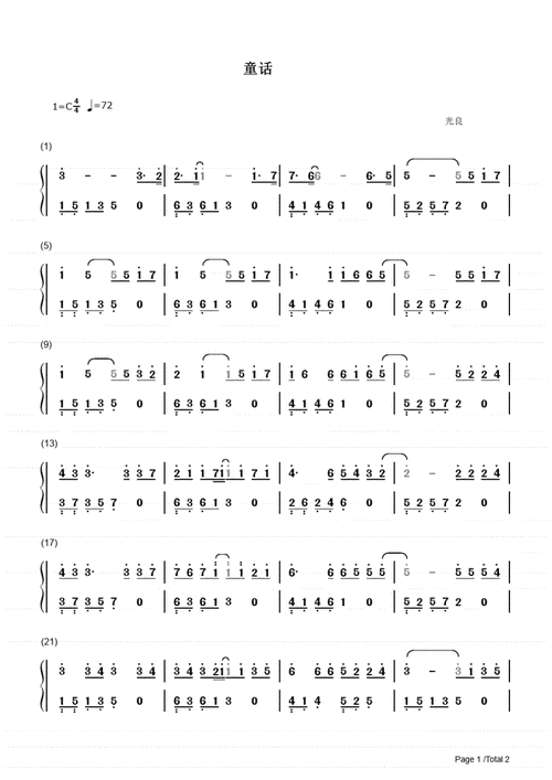 光良童话钢琴谱双手数字简谱.pdf