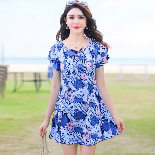 刘潮布妈妈泳衣中老年宽松 游泳衣女保守分体大码胖mm遮肚显瘦新款