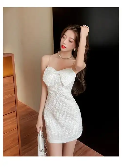 0068#甜美大蝴蝶结收腰包臀a字连衣裙超短抹胸裙吊带裙子 - 17网