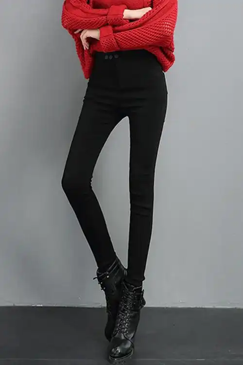 春秋季高腰薄款打底裤女外穿显瘦黑色小脚裤弹力紧身铅笔裤加长版