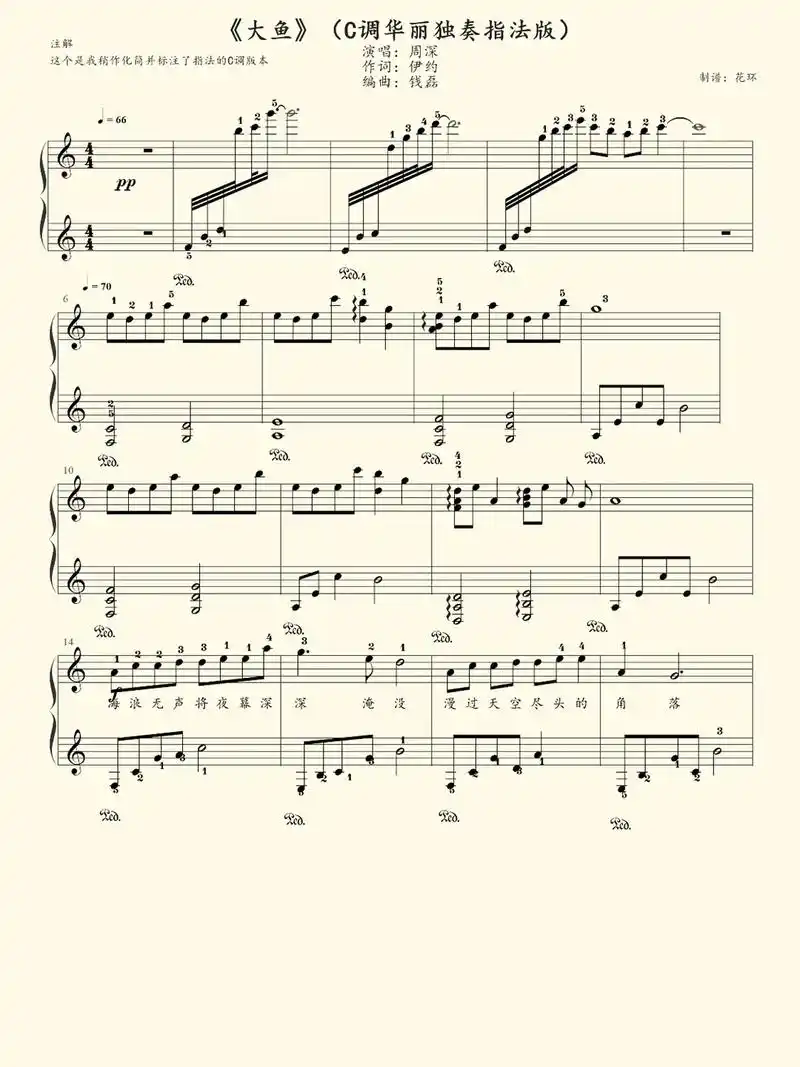 大鱼 #钢琴谱 #周深 - 抖音