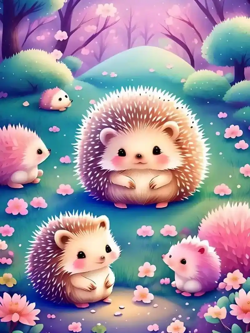 儿童插画书i卡哇伊可爱的刺猬森林场景
