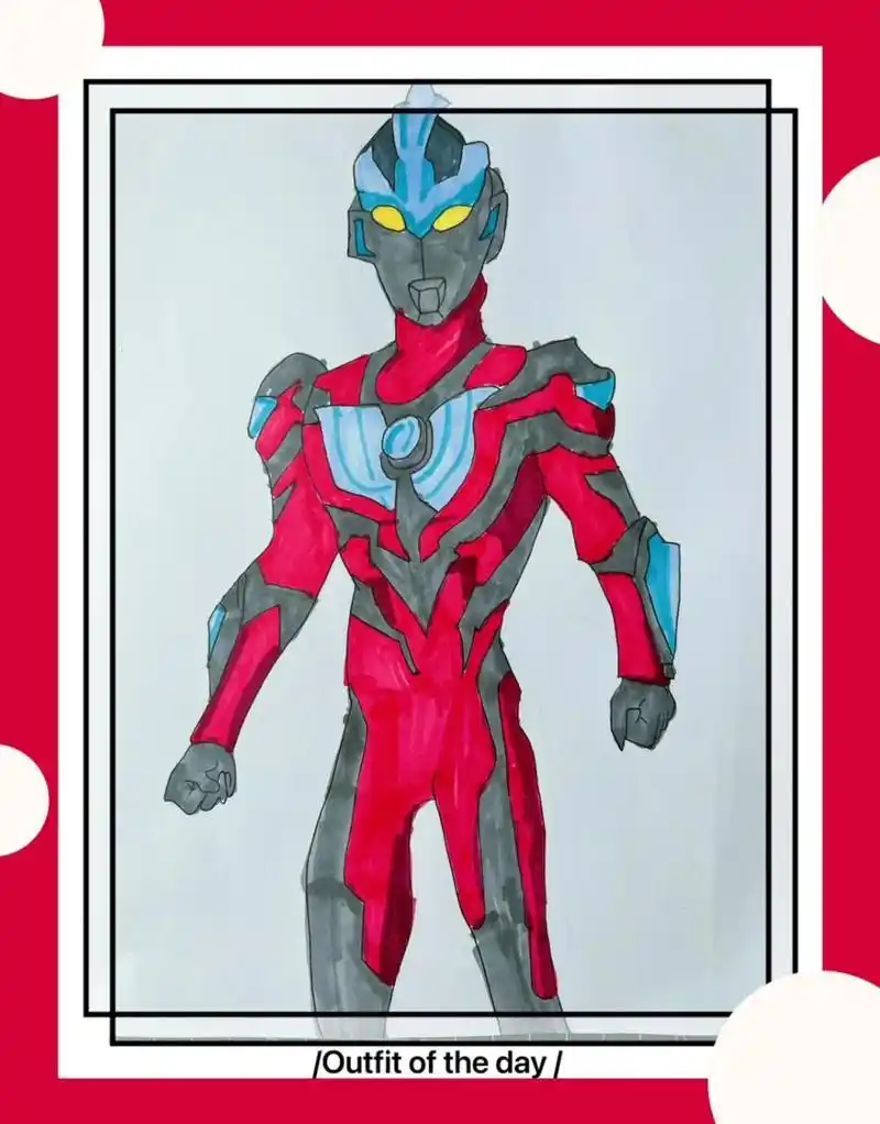 二升三年级儿子的奥特曼绘画作品完成