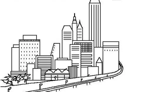 城市高楼大厦简笔画 城市矢量手绘城市建筑线稿插画线条简笔画大厦