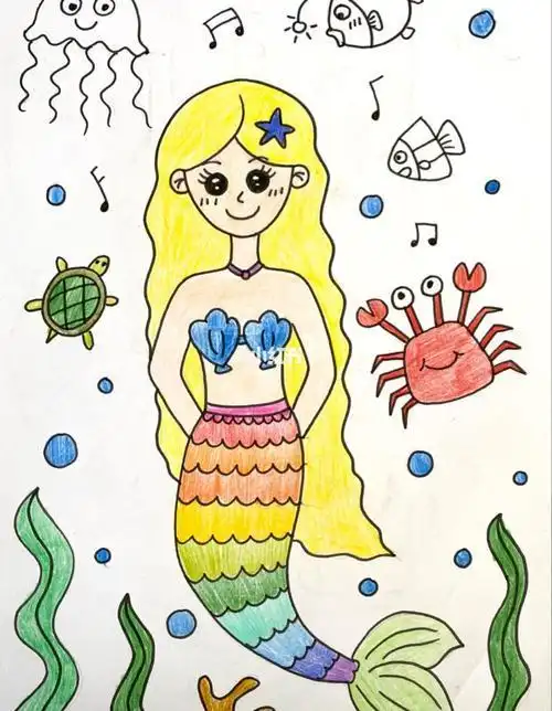 彩色简笔画海的女儿 简笔画图片大全-普车都
