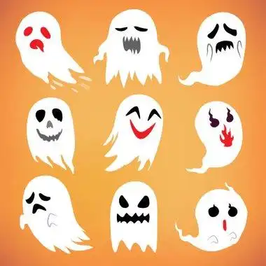 在幼稚的卡通的方式集中在深色背景上的白色鬼在幼稚