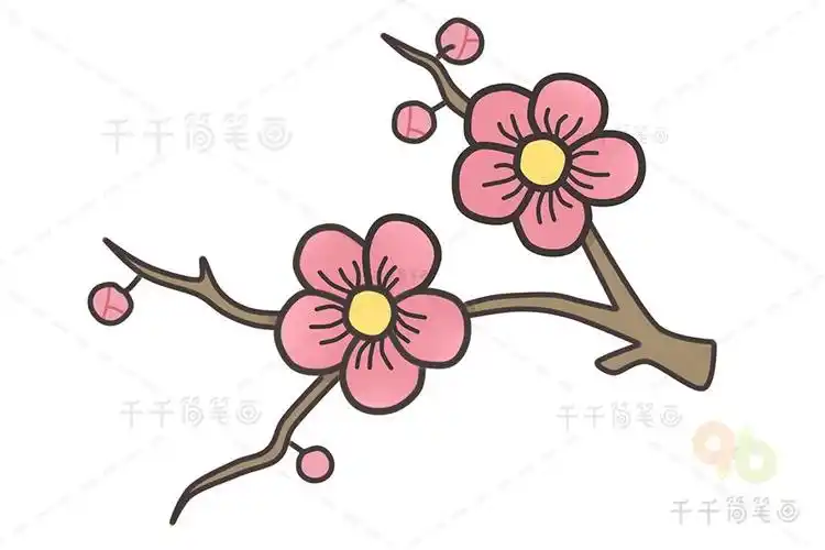 梅花的简笔画蜡笔画