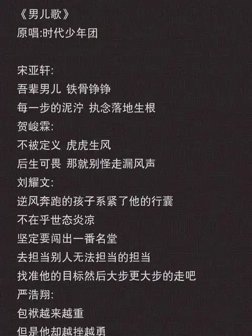 男儿歌时代少年团歌词完整版