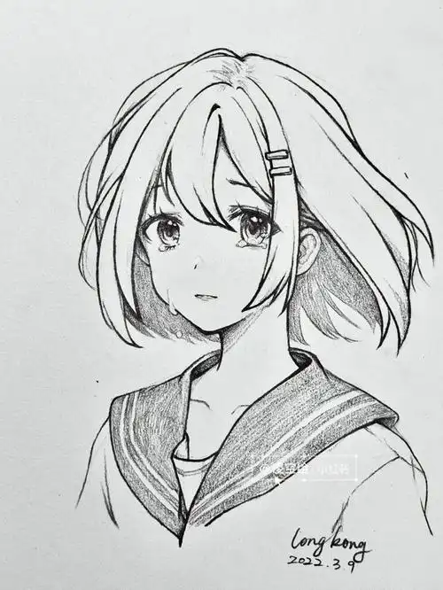 漫画短发女生人像线稿练习教程96简单绘画过程16615定大概形体