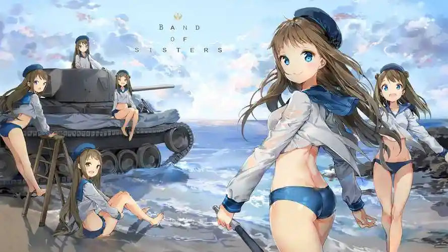 姐妹水手服泳装 海边 坦克 好看 动漫电脑壁纸 - like壁纸网