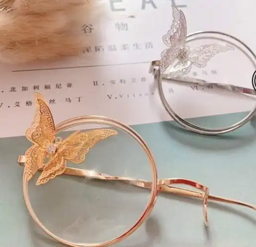 心墨染新品单边眼镜古风度数镜片金属眼镜抖音下全框蝴蝶眼镜链金色单