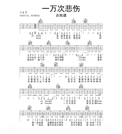 一万次悲伤吉他谱乐谱