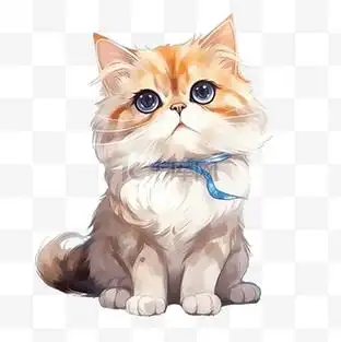 可爱宠物的卡通人物是一只可爱的波斯猫,在水彩风格的插图中抬头