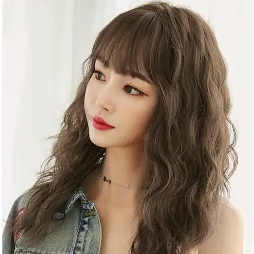 假发女齐刘海玉米烫长卷发自然蓬松羊毛卷锁骨日常整顶假发