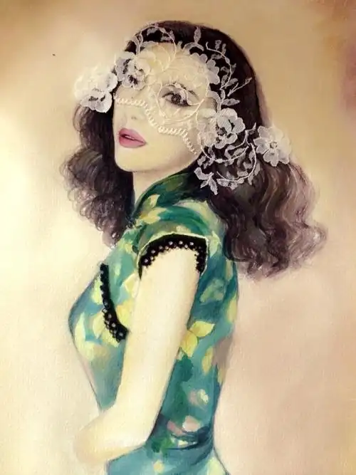手绘《穿旗袍的女人》