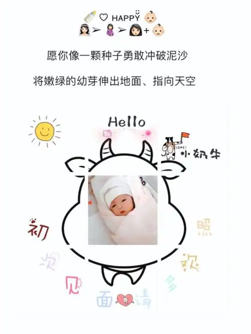 牛宝宝出生文案|朋友圈|九宫格|出生报喜_九宫格_小朋友_萌娃_羽翼