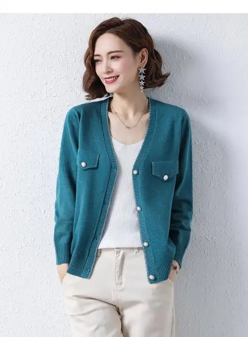 花芷v领针织开衫女春秋外搭短款春装2022年新款女士毛衣外套宽松披肩