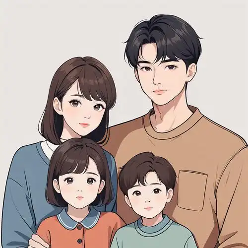 亲子头像|一家四口的美好瞬间手绘卡通创意头像