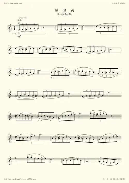 小提琴谱:16,沃尔法特小提琴练习曲(op.45 no.16)