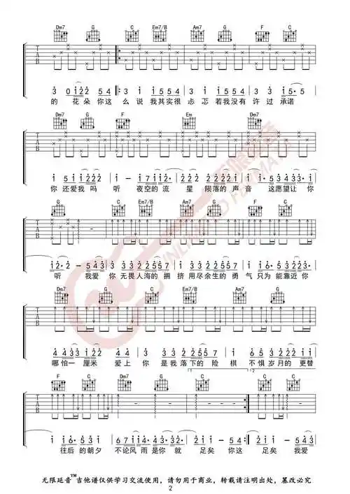 勇气吉他谱-棉子-《勇气》c调高清六线谱-无限延音1