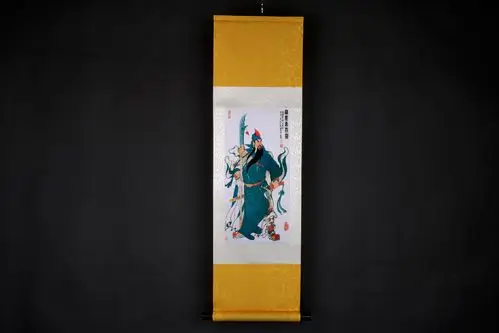 关羽丝绸卷轴挂画关公画像招财辟邪武财神丝绸国画厂家新品特价