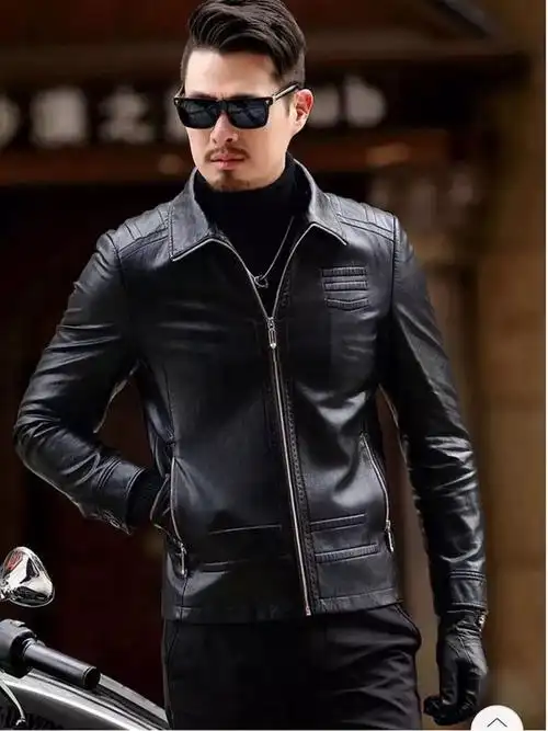 品牌潮牌刘德华加绒真皮皮衣男短款机车皮夹克山羊皮韩版修身帅气外套