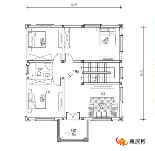 农村10米x10米两间三层平顶楼房设计图,主体花30万建好 - 盖房知识