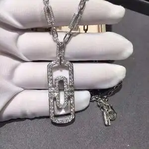 bvlgari/宝格丽回形针项链18k白金满钻镶钻粗链男女情侣项链 耳钉