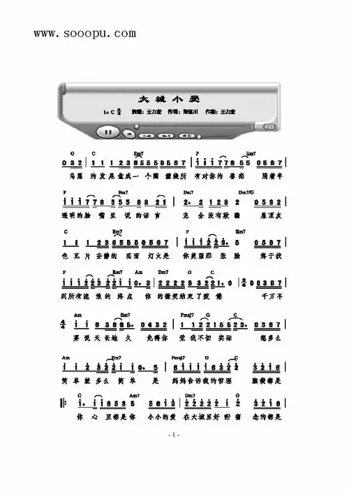 王力宏大城小爱歌曲类简谱吉他谱