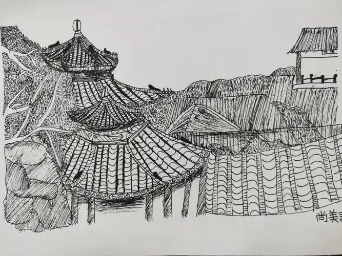 色彩二级——古建筑线描