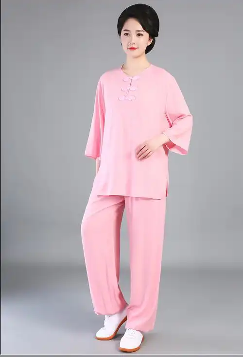 太极服短袖上衣太极服夏季七分袖 棉绸中袖太极服夏季薄款练功服太极