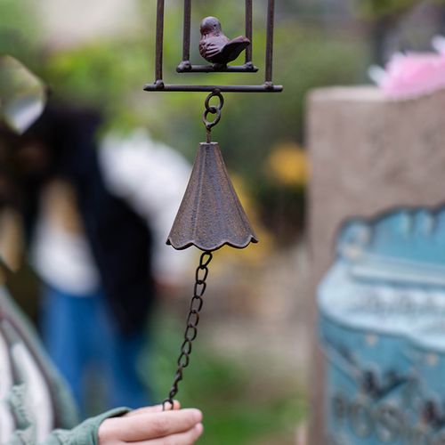 掬涵 铸铁铃铛挂件风铃挂饰古风手摇门铃吊件复古别墅花园装饰