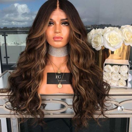 假发女长渐变卷发2021新款挑染刘海自然时尚整顶长发直发式色中分
