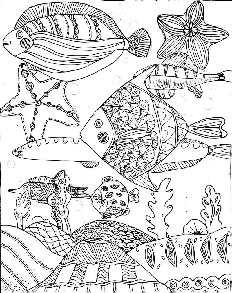 线描《海底世界》95989596950097#黑白线描画 # - 抖音