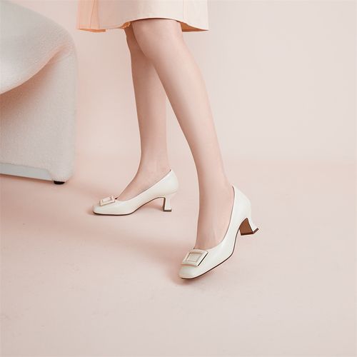 经典通勤粗跟鞋商场同款春季羊皮柔软舒适时装单鞋女