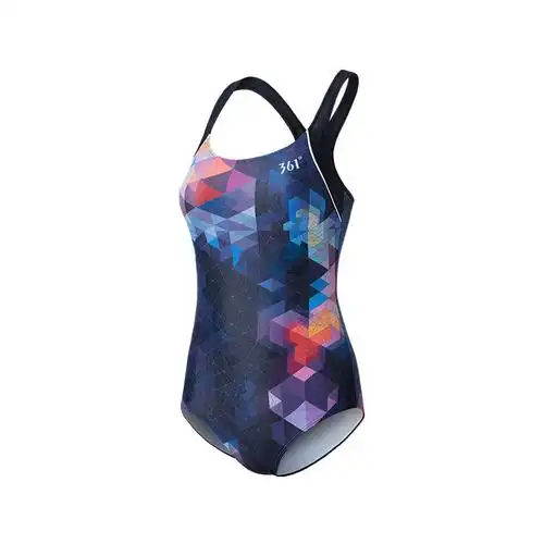 连体三角游泳衣女竞速运动修身显瘦遮肚少女温泉泳装黑色m