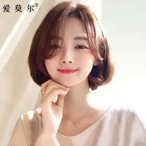 假发女短发波波头八字刘海网红时尚真发全真自然真人发丝全头套式